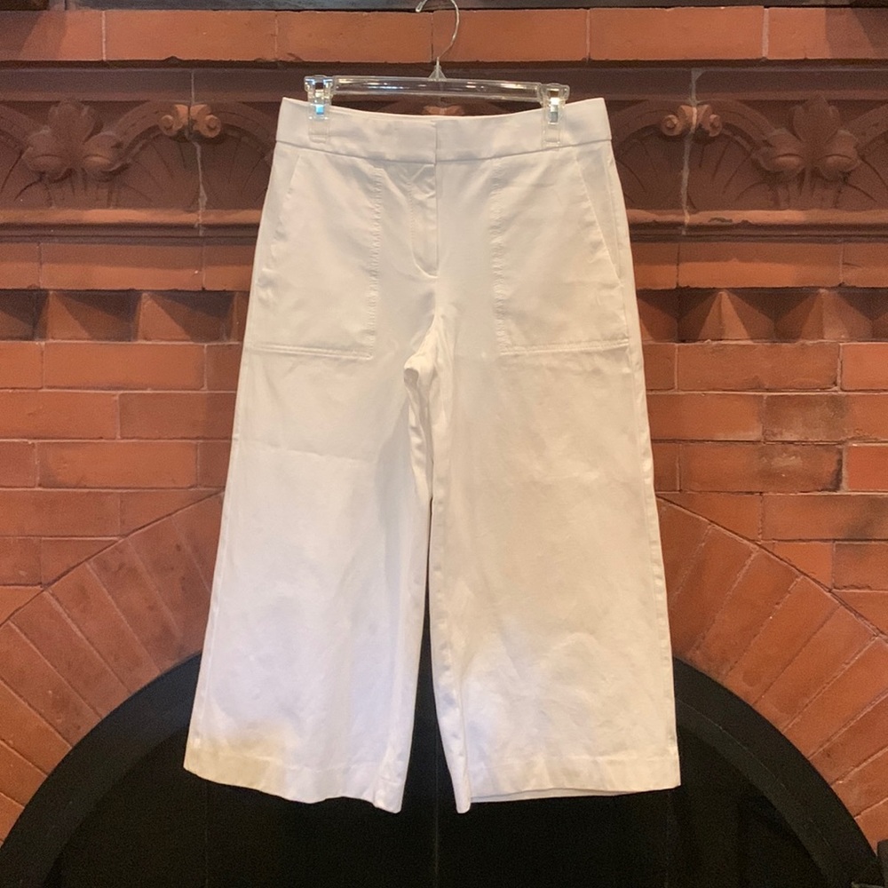 White Wide Leg Ann Taylor Cropped Gaucho Pants Slacks Trousers 4P